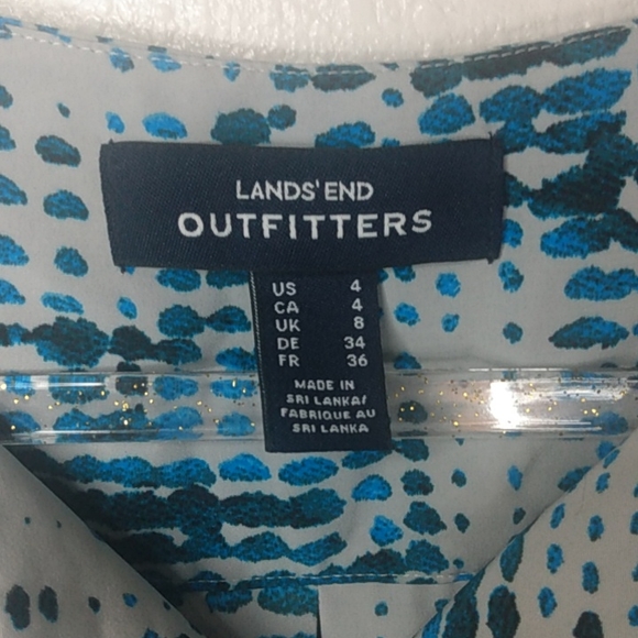 Land's End Outfitters Long Tab Sleeve Top AT&T Logo Blue Gray Pattern size US 4 - Picture 2 of 15